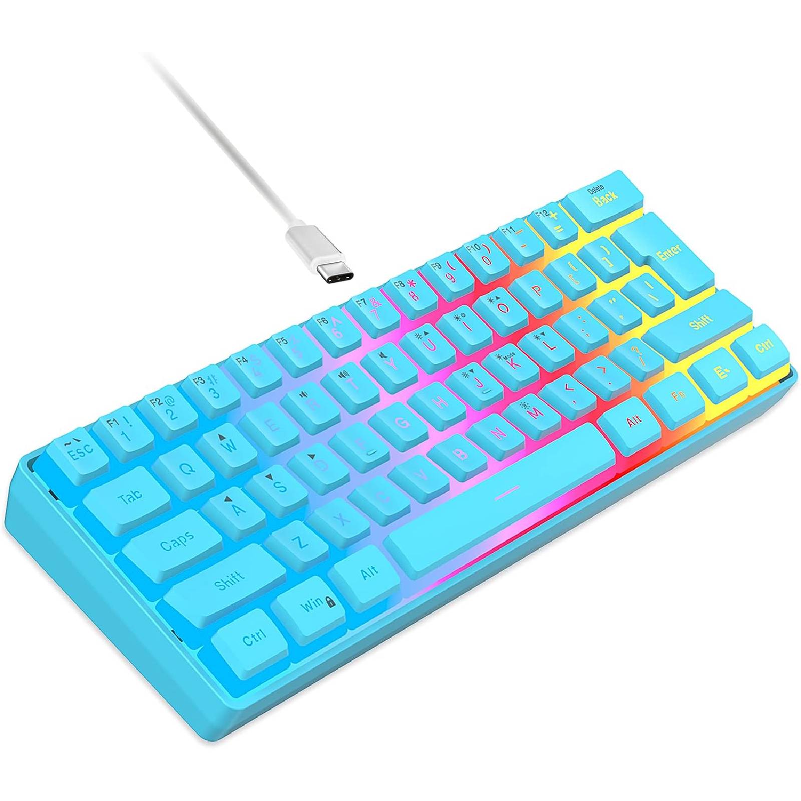 Snpurdiri 60% Blue Wired Gaming Keyboard, RGB Backlit Ultra-Compact Small Keyboard