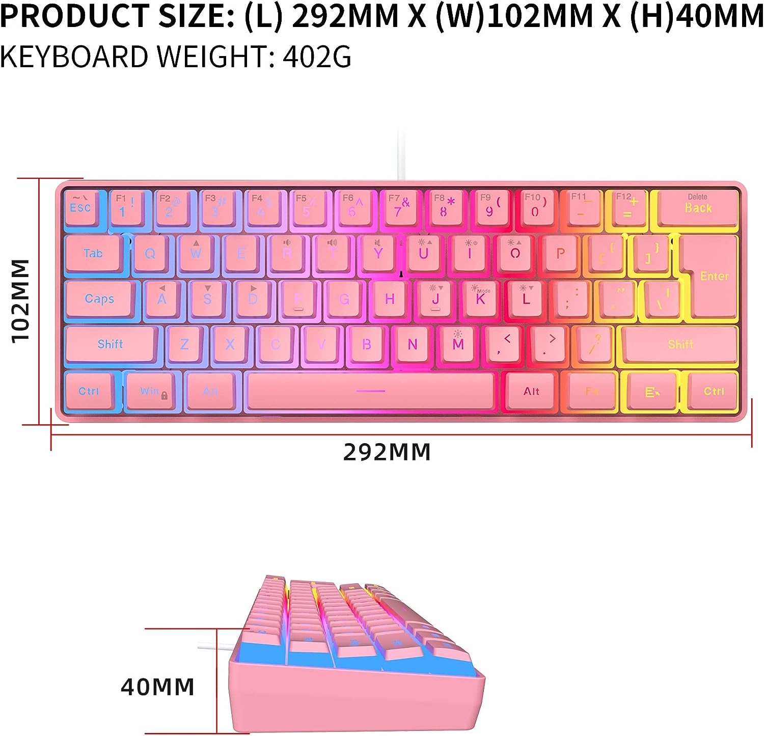 Snpurdiri 60% Pink Wired Gaming Membrane Keyboard