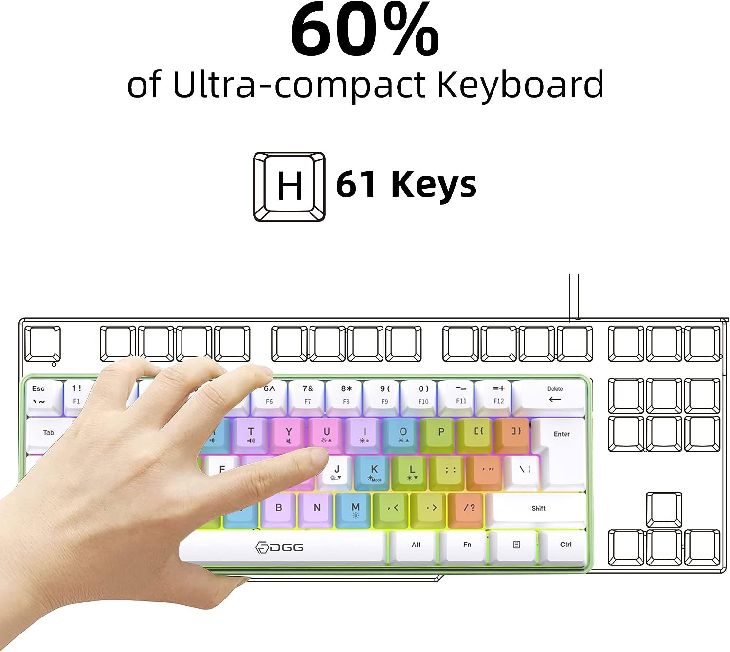 Snpurdiri 60% Wired Gaming Keyboard,Colorful Rainbow Key Cap,Mechanical Feeling Keyboard