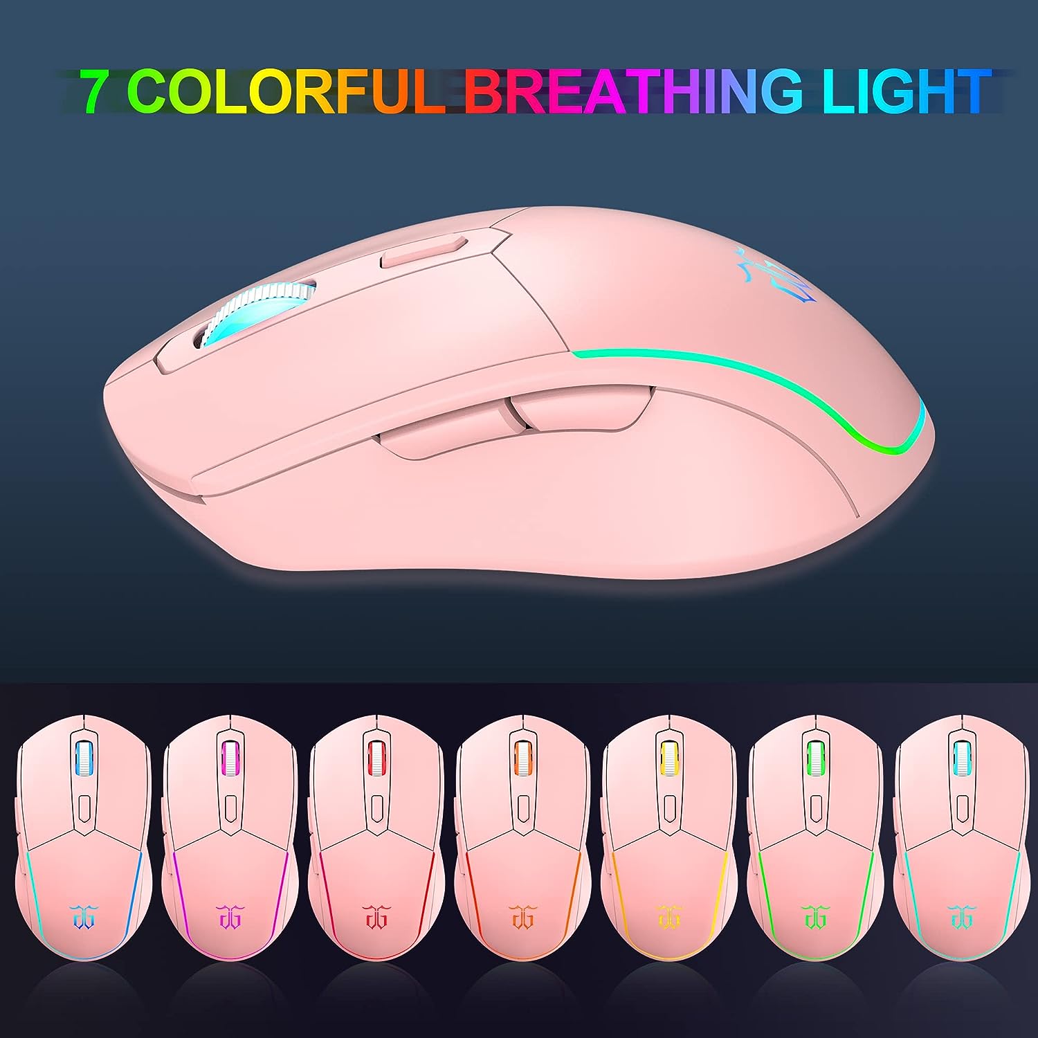 Snpurdiri 60% Pink Wireless Gaming Keyboard and Mouse Combo,LED Backlit Rechargeable 2000mAh Battery