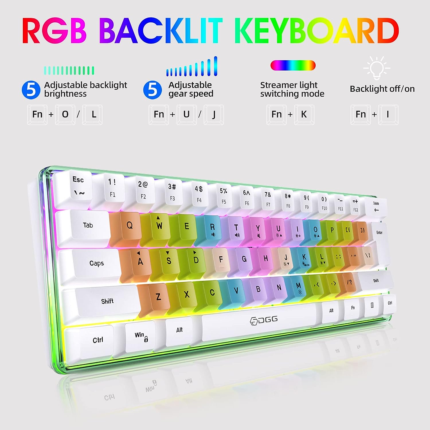 Snpurdiri 60% Wired Gaming Keyboard,Colorful Rainbow Key Cap,Mechanical Feeling Keyboard