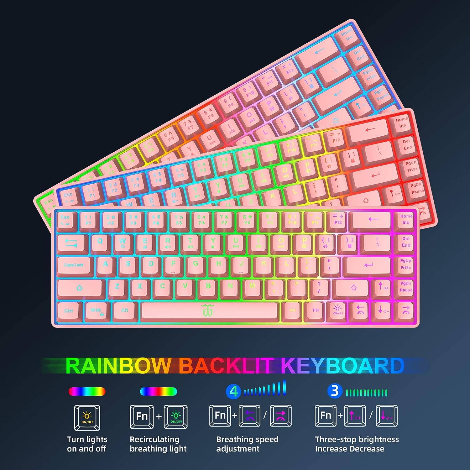 Snpurdiri 60% Pink Wireless Gaming Keyboard and Mouse Combo,LED Backlit Rechargeable 2000mAh Battery