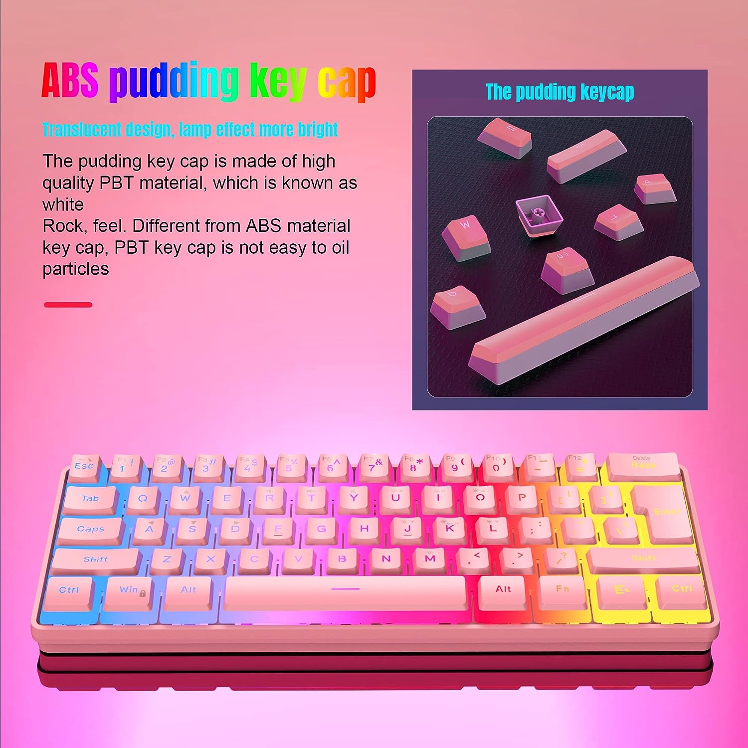 Snpurdiri 60% Pink Wired Gaming Membrane Keyboard