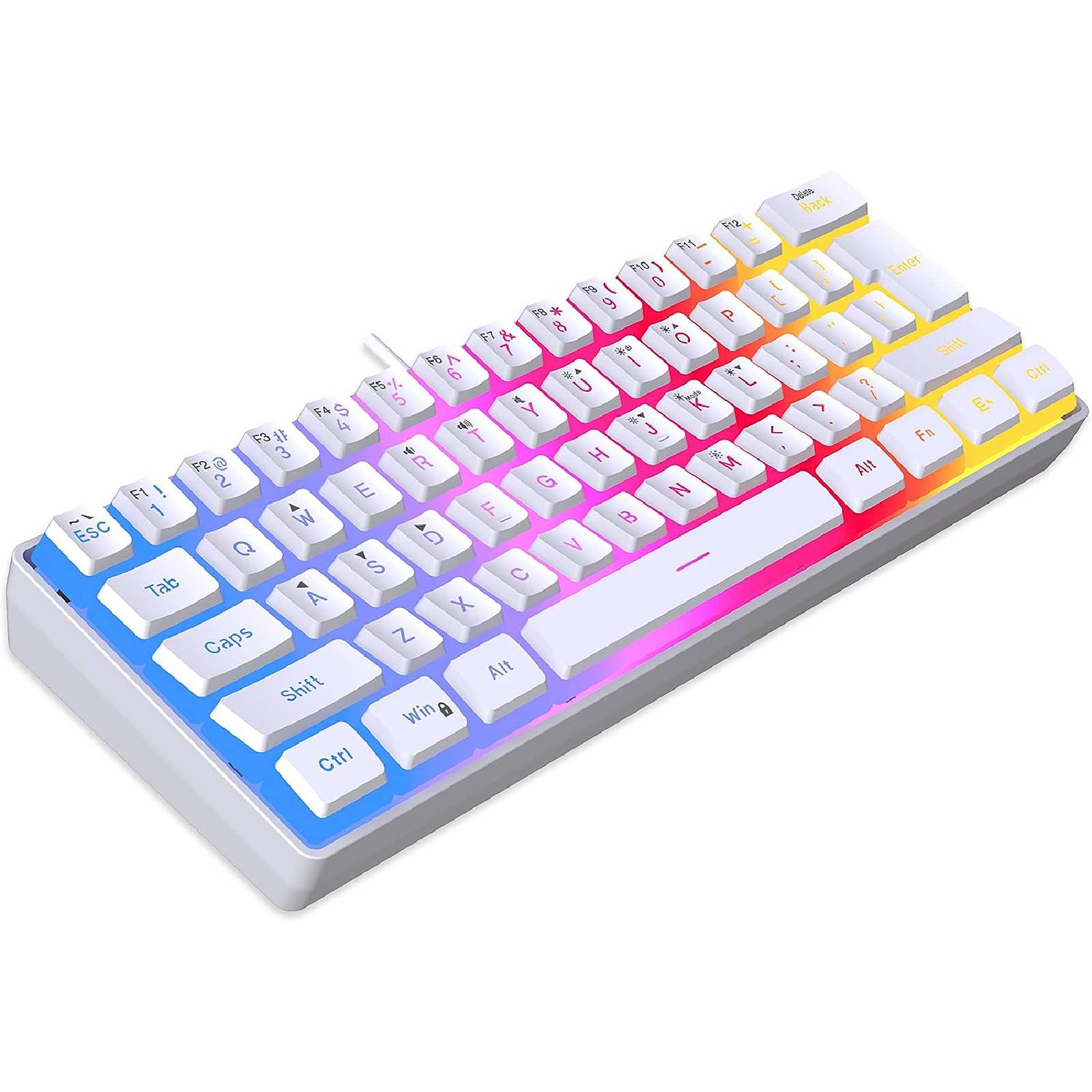 Snpurdiri 60% White Wired Gaming Keyboard, Translucent Pudding Keycaps Layer, RGB Backlit Ultra-Compact