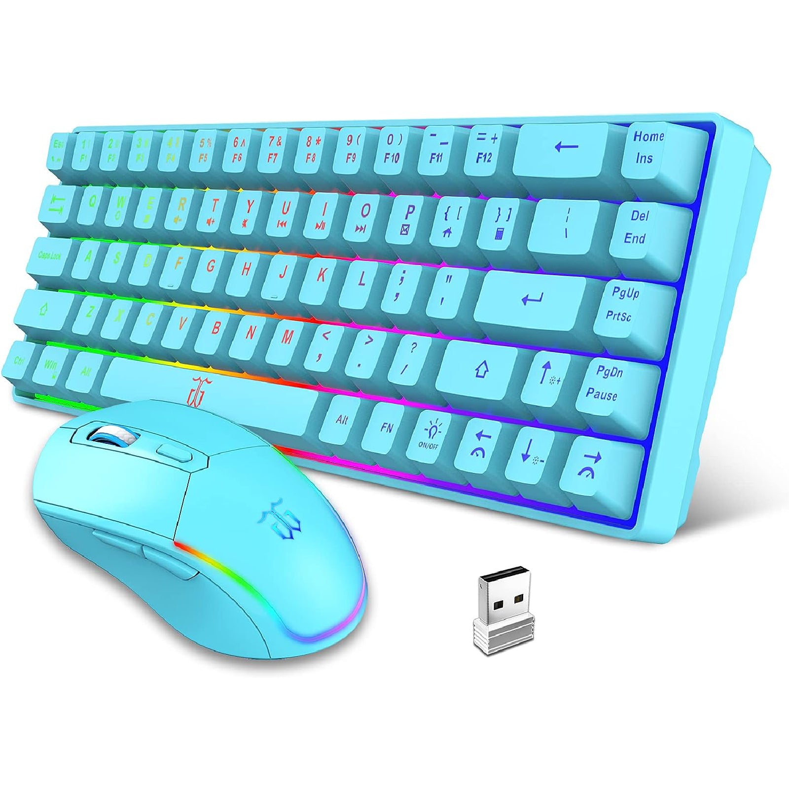 Snpurdiri 60% Blue Wireless Gaming Keyboard and Mouse Combo,LED Backlit Rechargeable 2000mAh Battery