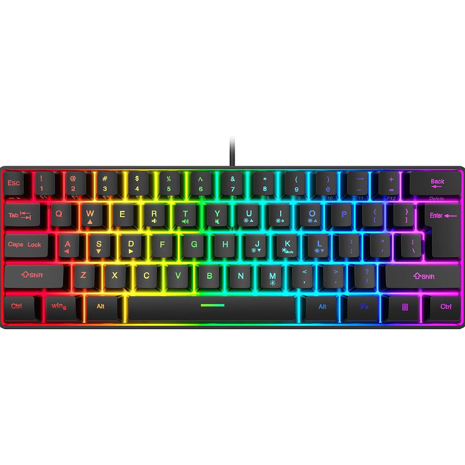 Snpurdiri 60% Black Wired Gaming Keyboard, RGB Backlit Ultra-Compact Mini Keyboard