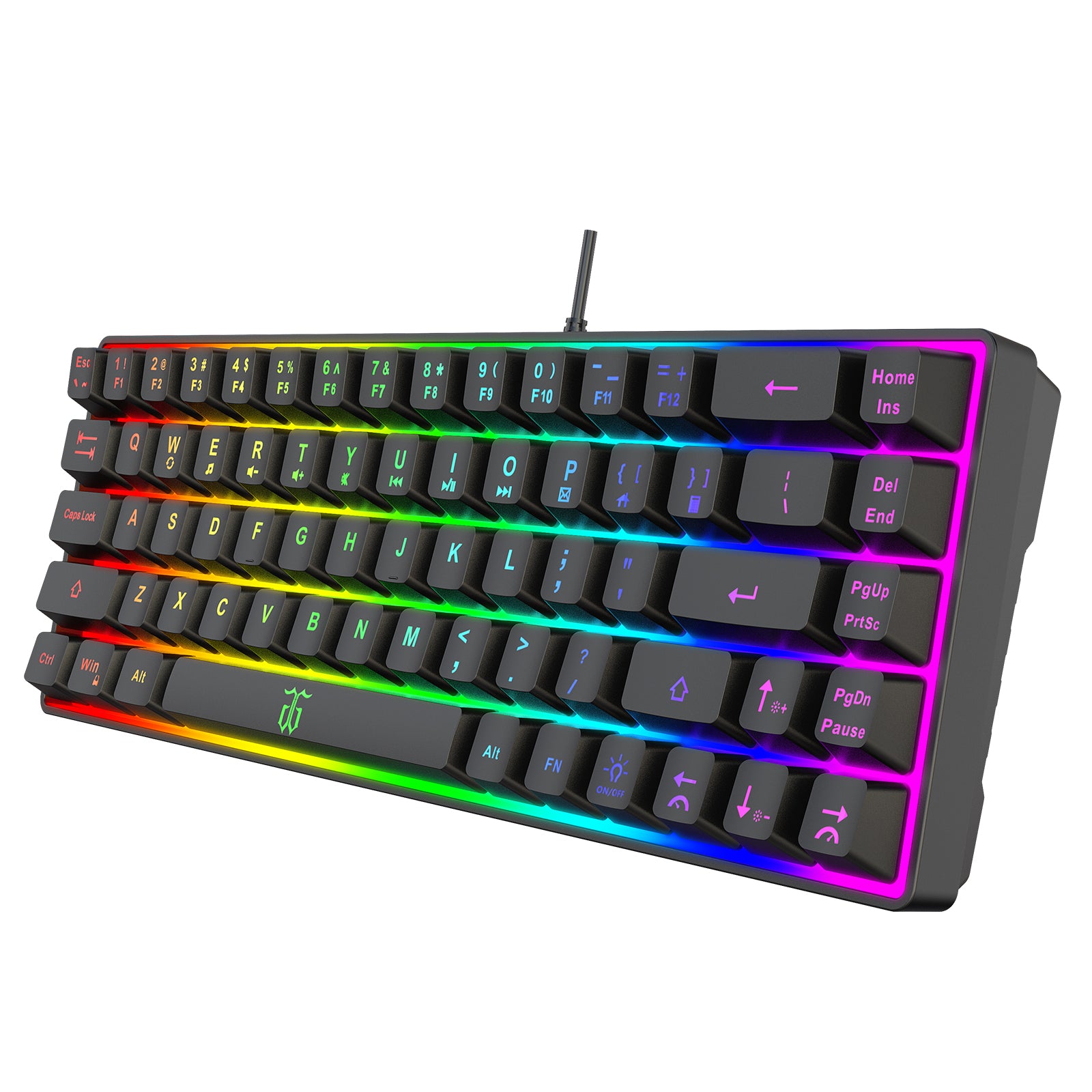 Snpurdiri 65% Membrane Wired Gaming Keyboard, Rainbow Backlit Mini Keyboard (Black)