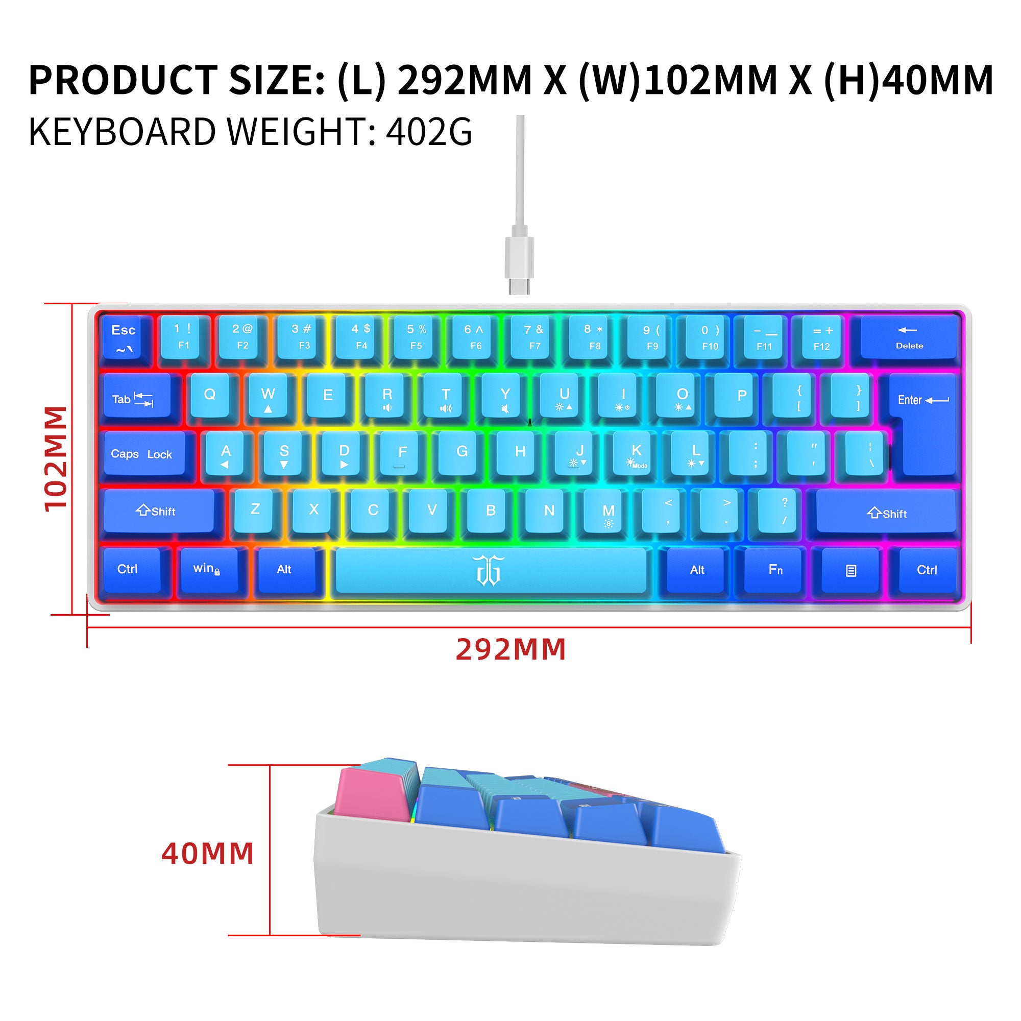 Snpurdiri 60% Membrane Wired Gaming Keyboard, Blue-Wathet