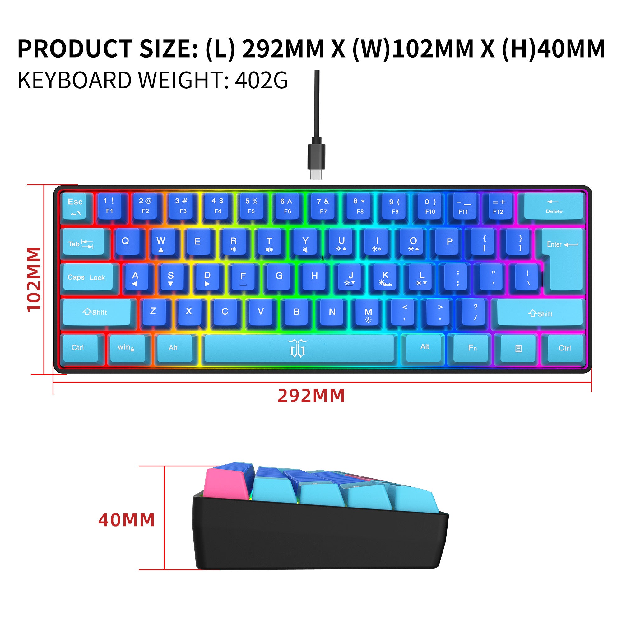 Snpurdiri 60% Membrane Wired Gaming Keyboard, Wathet-Blue