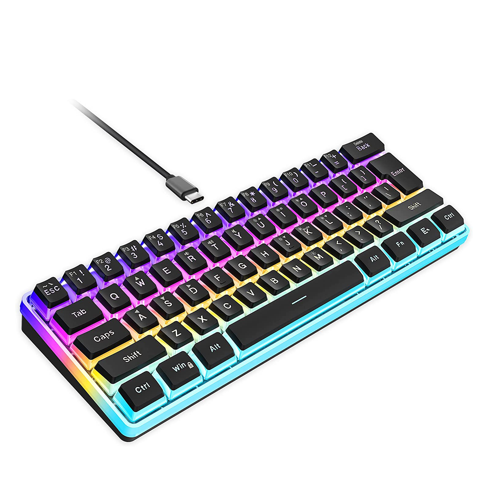 Snpurdiri 60% Membrane Wired Gaming Keyboard, RGB, Black Pudding