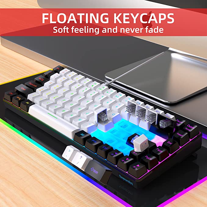 Snpurdiri 75% Membrane Wired Gaming Keyboard, White-Black