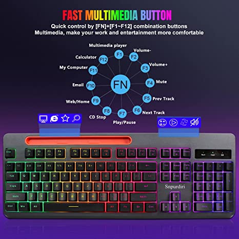 Snpurdiri 104 Keys Wireless Gaming Keyboard and Mouse Combo, Black