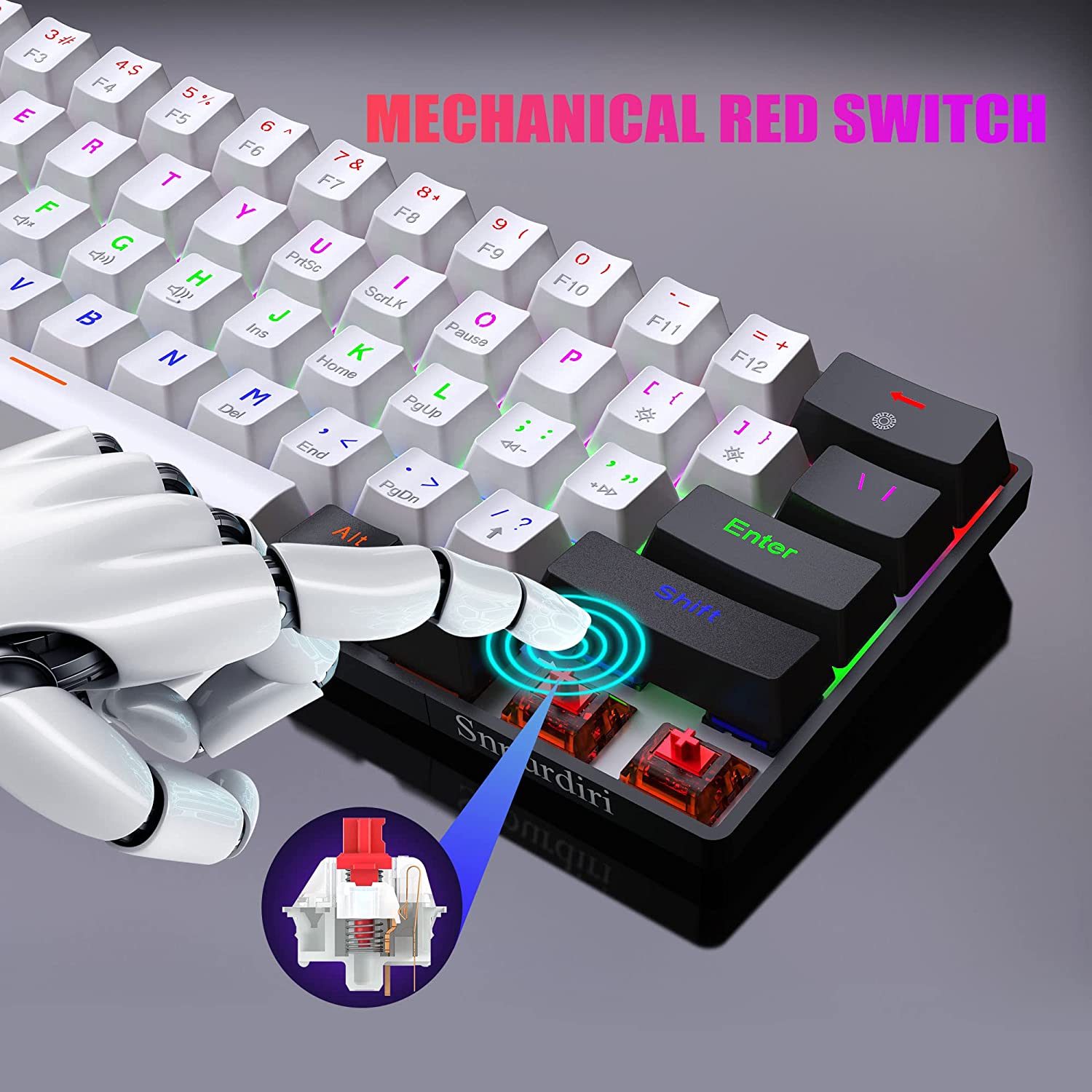 Snpurdiri Wired 60% Mechanical Gaming Keyboard, Ultra-Compact Black-white