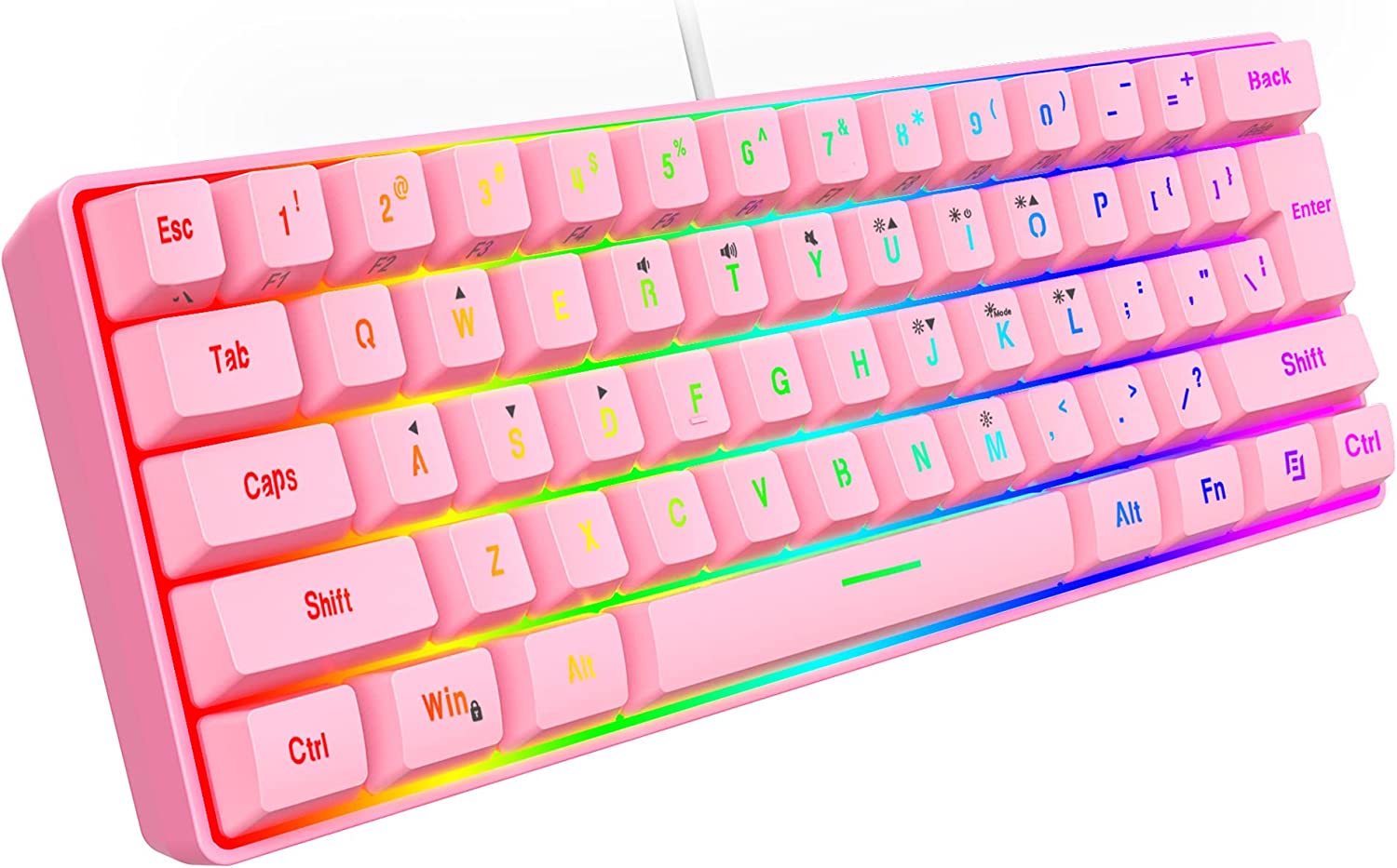 Snpurdiri 60% Wired Membrane Gaming Keyboard RGB Backlit, Pink