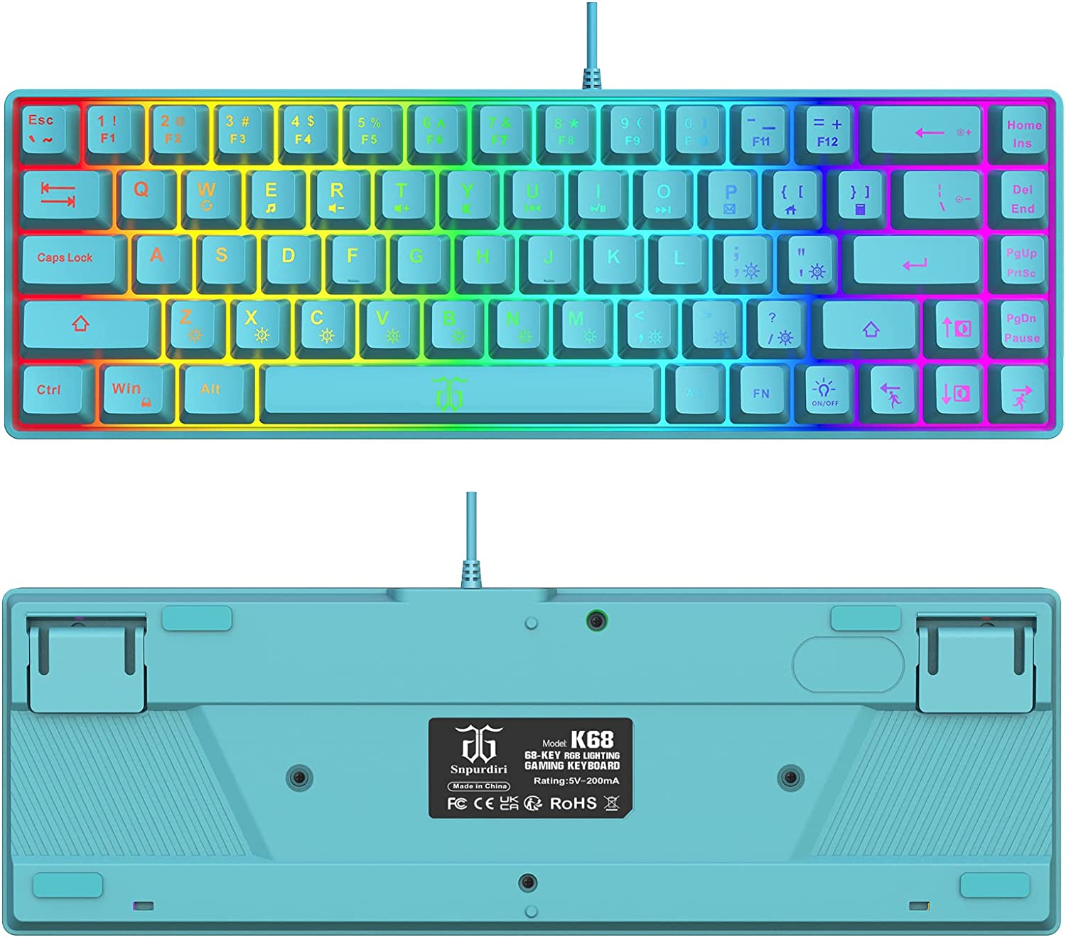 Snpurdiri 60% Membrane Gaming Keyboard , 68 Keys Blue