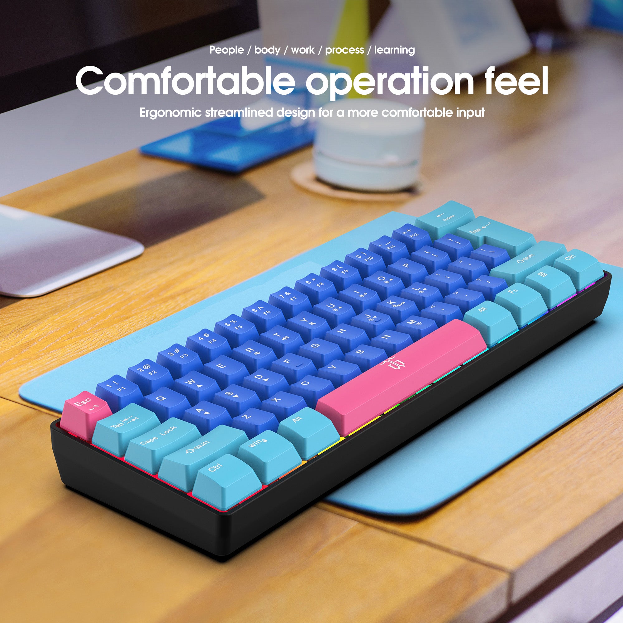 Snpurdiri 60% Membrane Wired Gaming Keyboard, Wathet-Blue