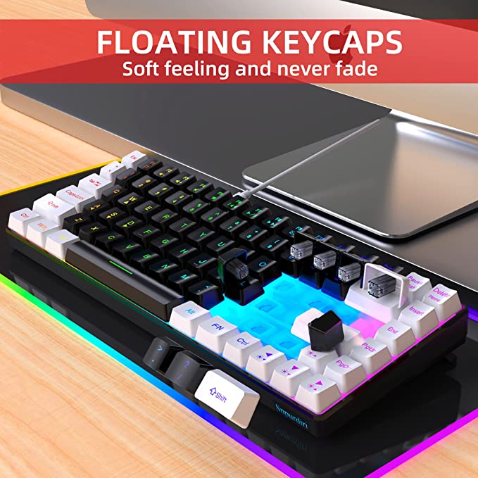 Snpurdiri 75% Membrane Wired Gaming Keyboard, 84keys, Black-White