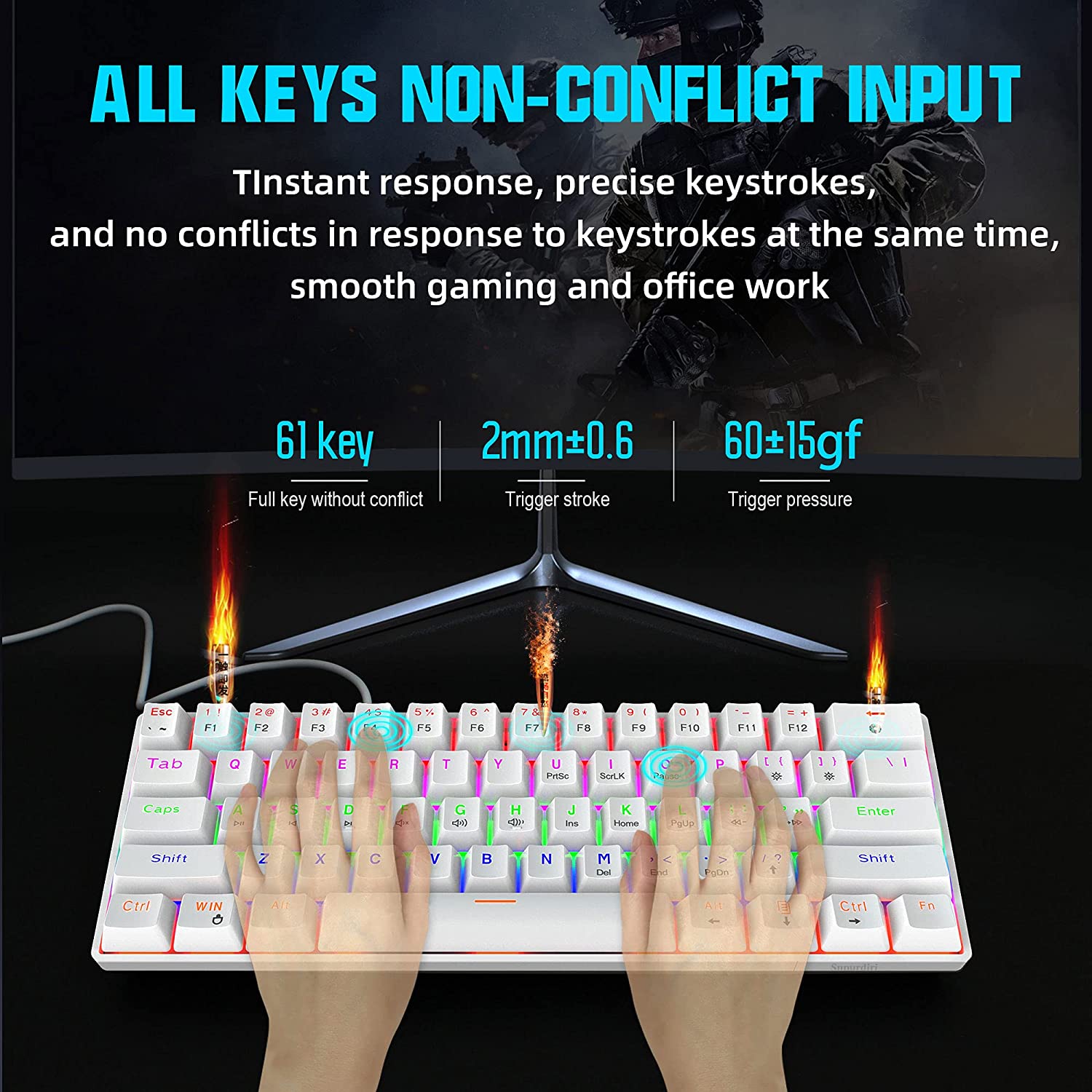 Snpurdiri Wired 60% Mechanical Gaming Keyboard, Blue Switch ,Ultra-Compact White