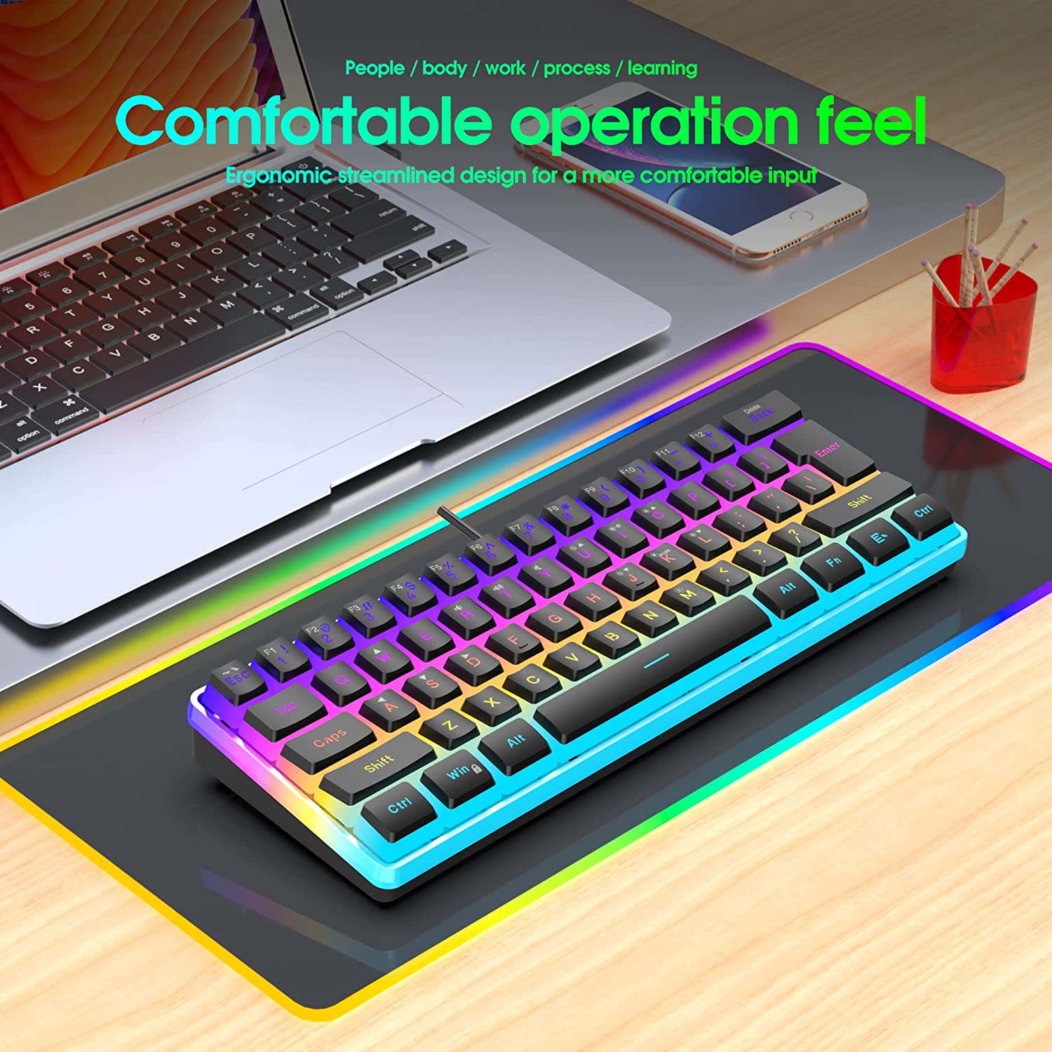 Snpurdiri 60% Membrane Wired Gaming Keyboard, RGB, Black Pudding