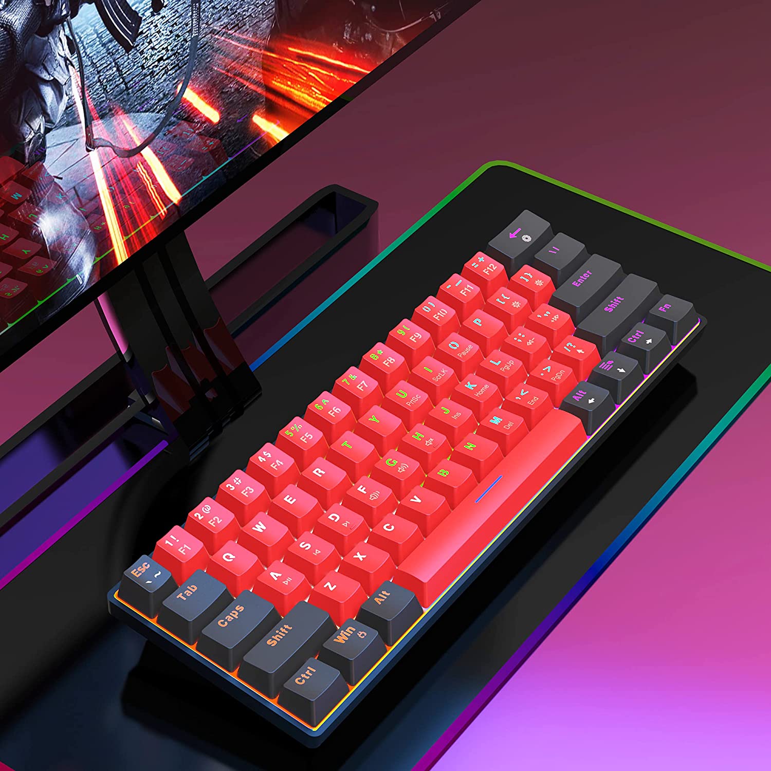 Snpurdiri 60% Wired Mechanical Keyboard , Black-Red, Red Switches