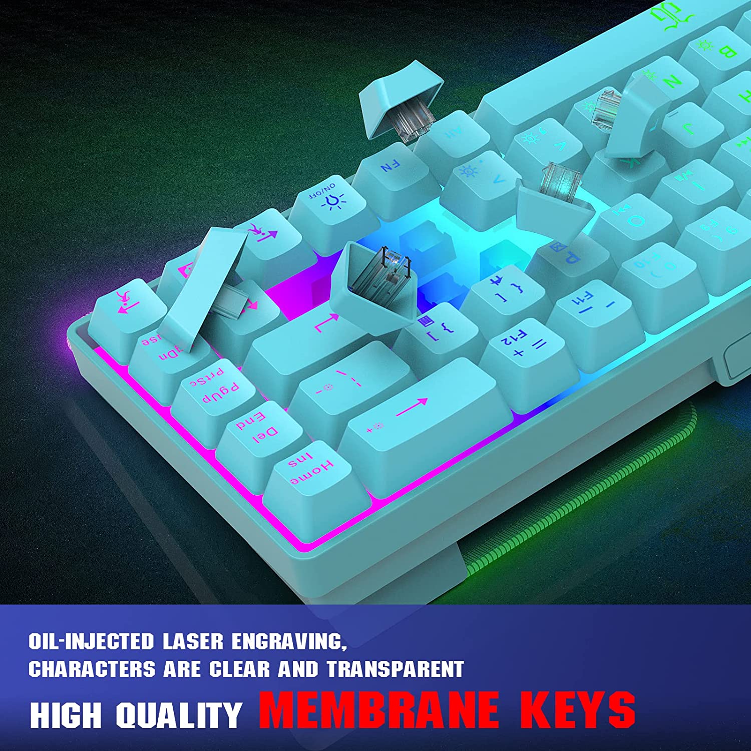 Snpurdiri 60% Membrane Gaming Keyboard , 68 Keys Blue