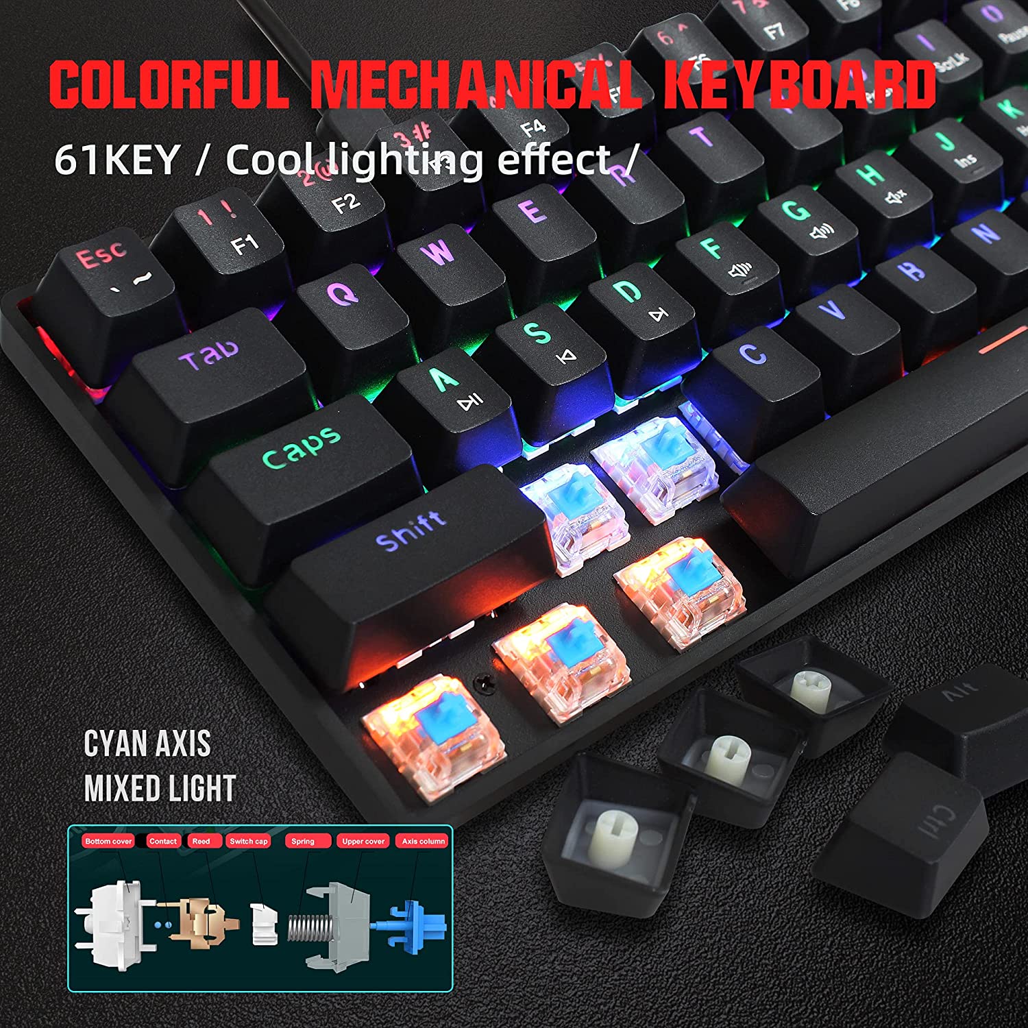 Snpurdiri 60% Wired Mechanical Gaming Keyboard , Blacklit Portable