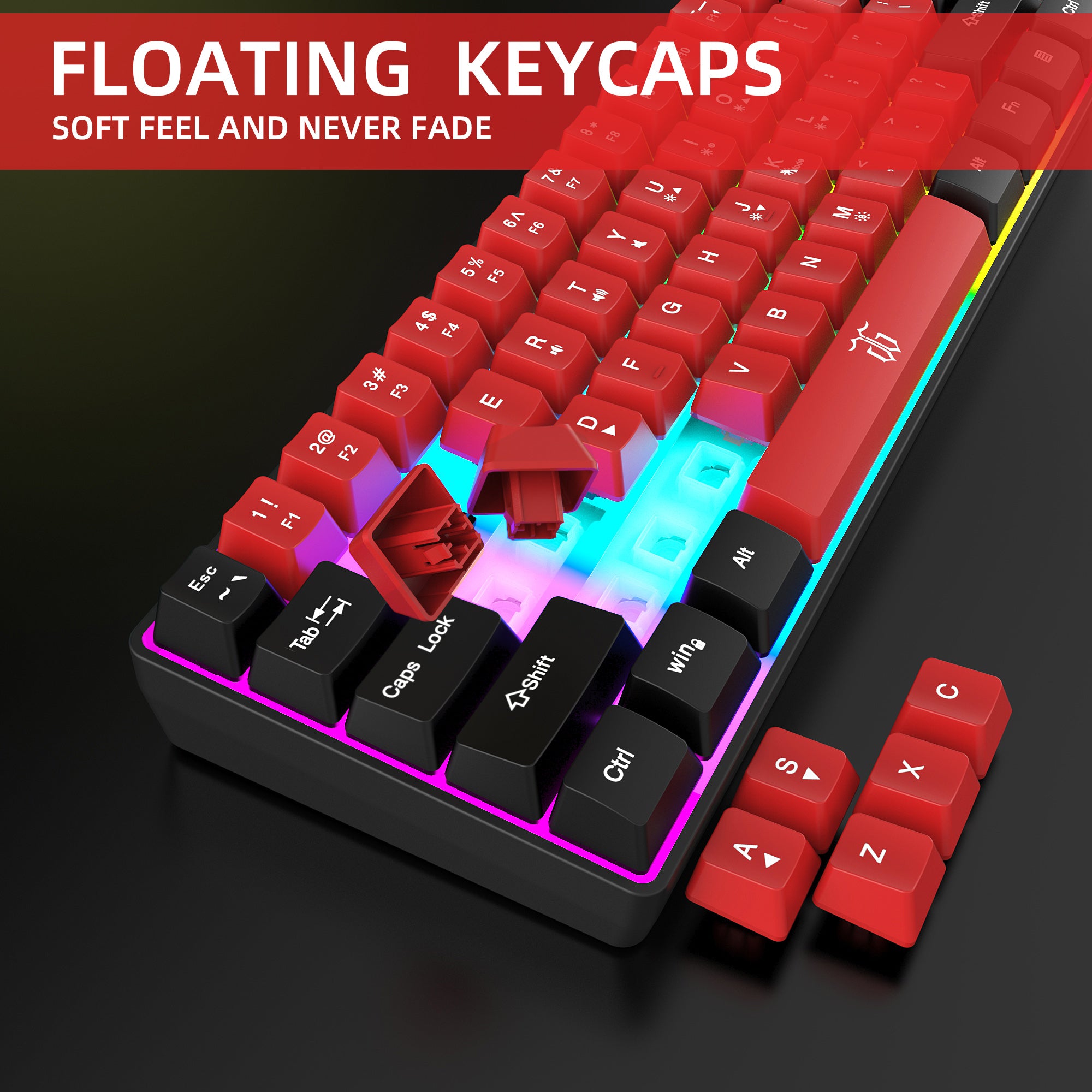 Snpurdiri 60% Membrane Wired Gaming Keyboard, Black-Red