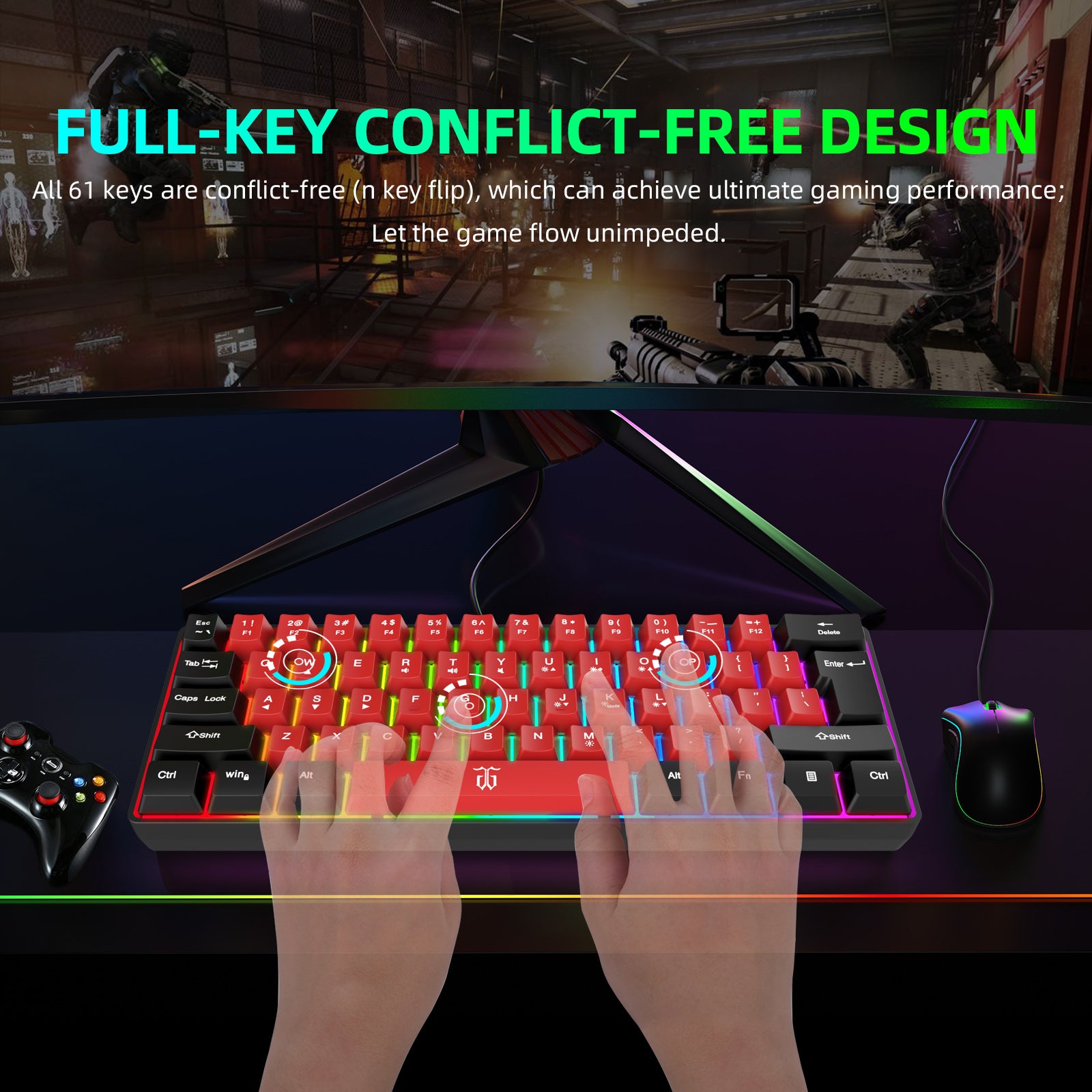 Snpurdiri 60% Membrane Wired Gaming Keyboard, Black-Red