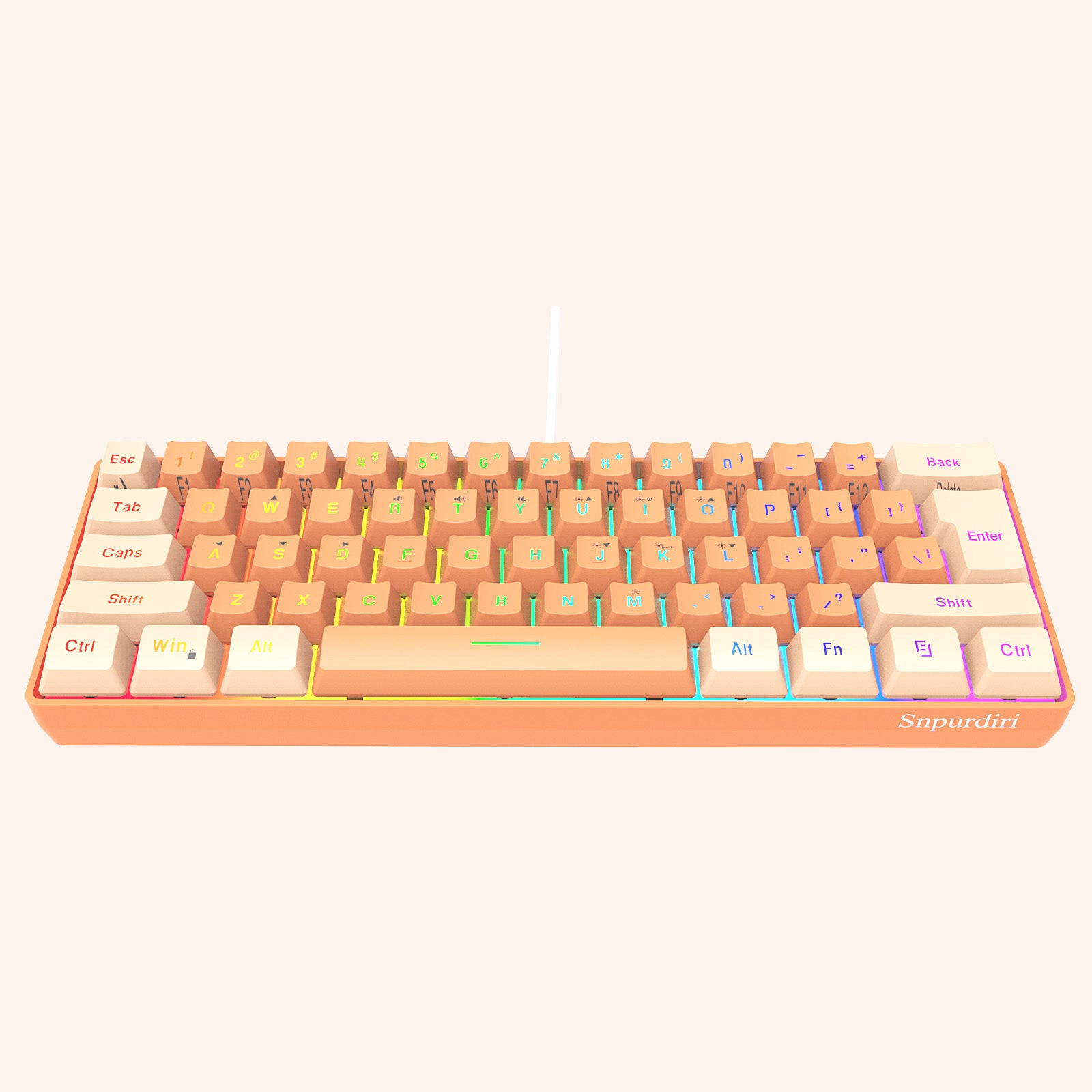 Snpurdiri 60% Membrane Wired RGB Backlit Gaming Keyboard, Cream Orange