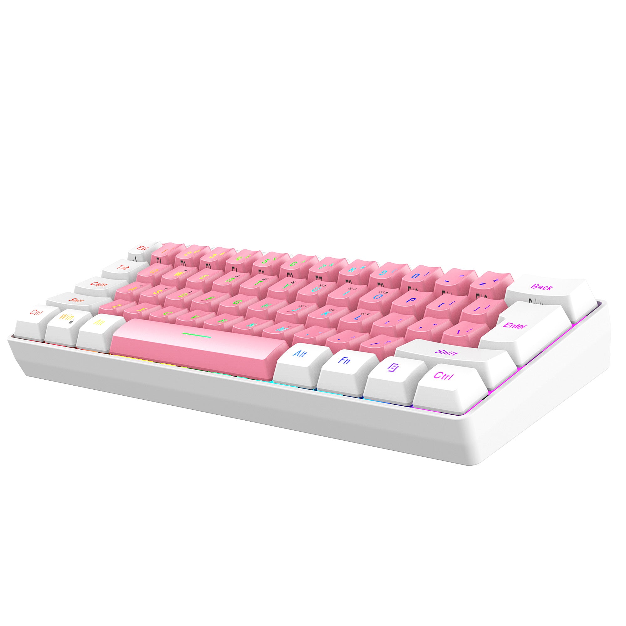 Snpurdiri 60% Membrane Wired Gaming Keyboard, White and Pink