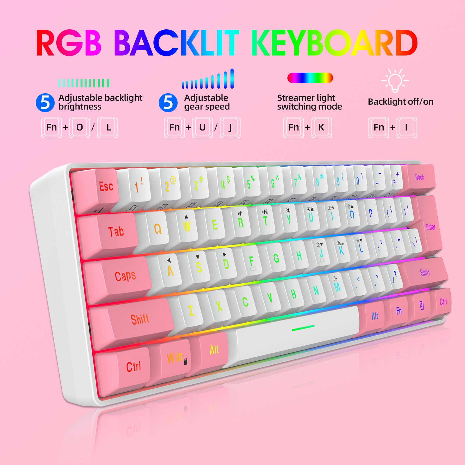 Snpurdiri 60% Membrane Wired Gaming Keyboard, Pink-white