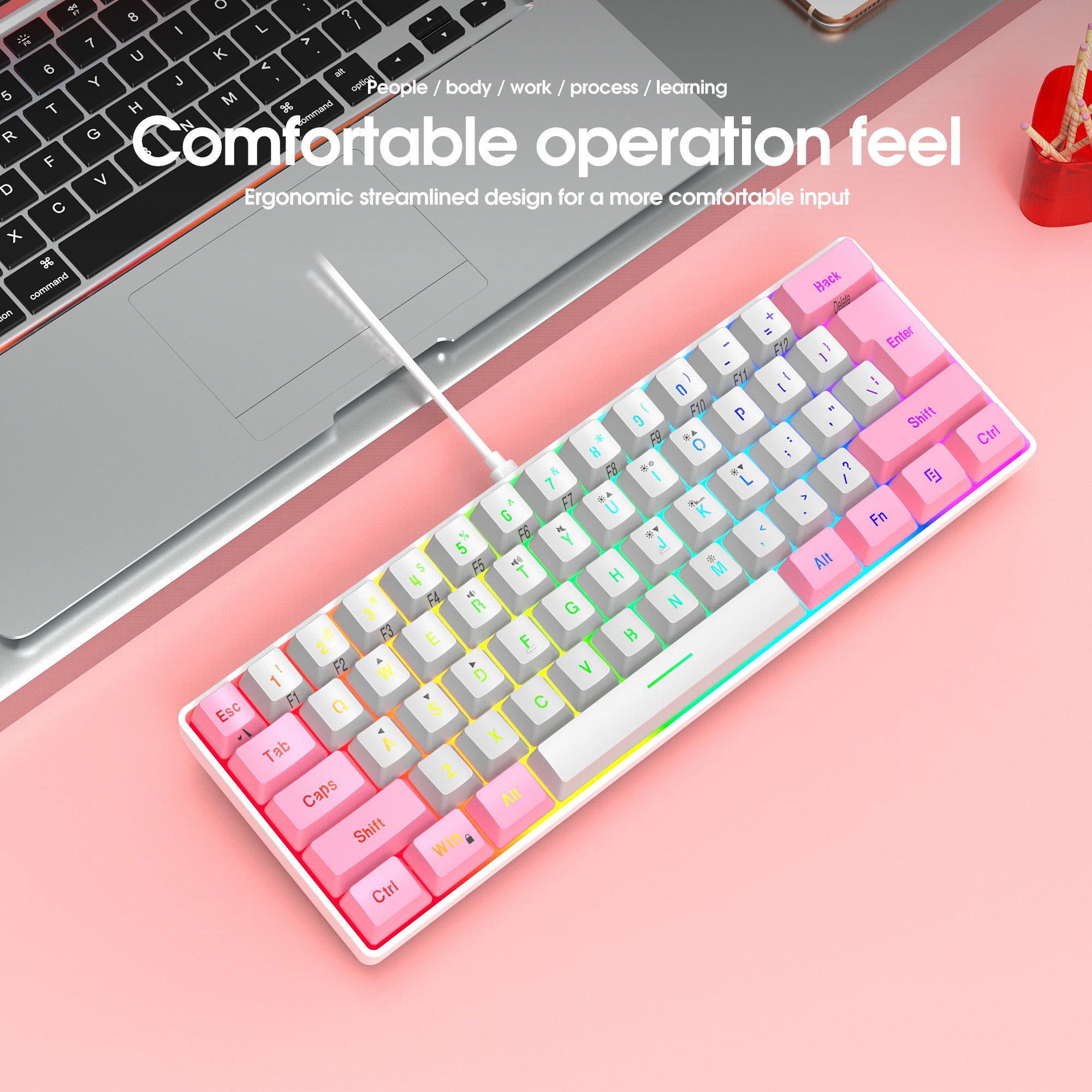 Snpurdiri 60% Membrane Wired Gaming Keyboard, Pink-white