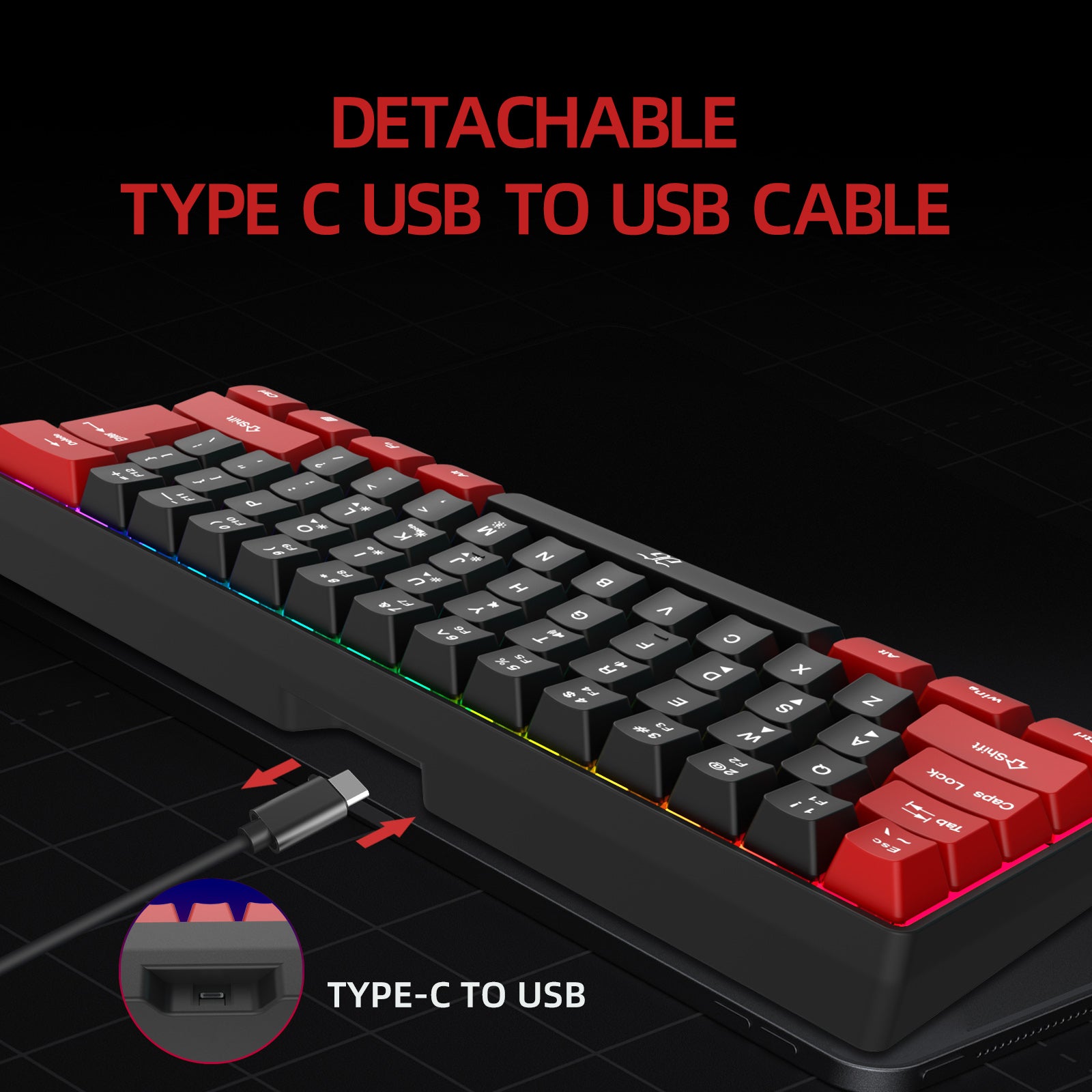 Snpurdiri 60% Membrane Wired Gaming Keyboard, Red-Black