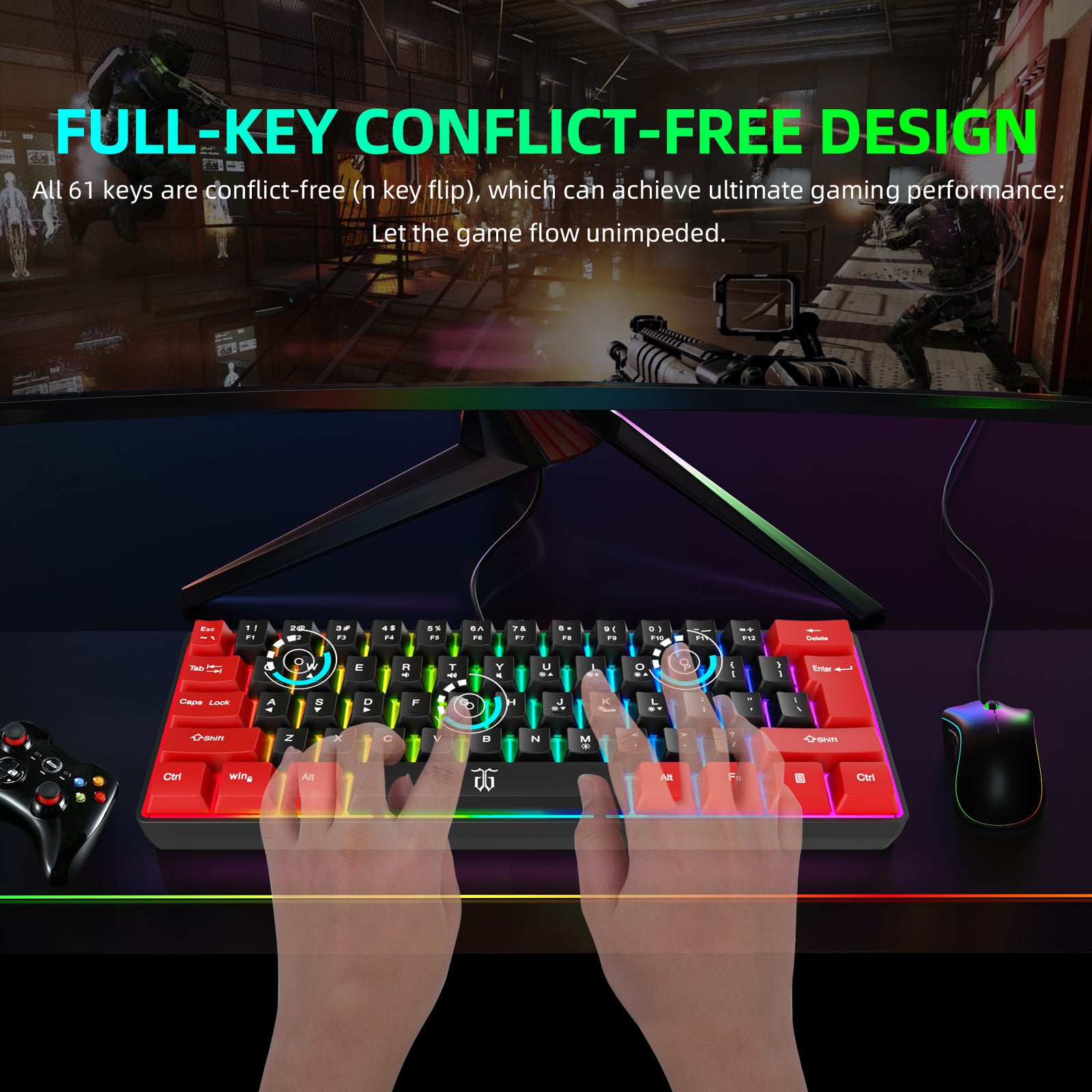 Snpurdiri 60% Membrane Wired Gaming Keyboard, Red-Black