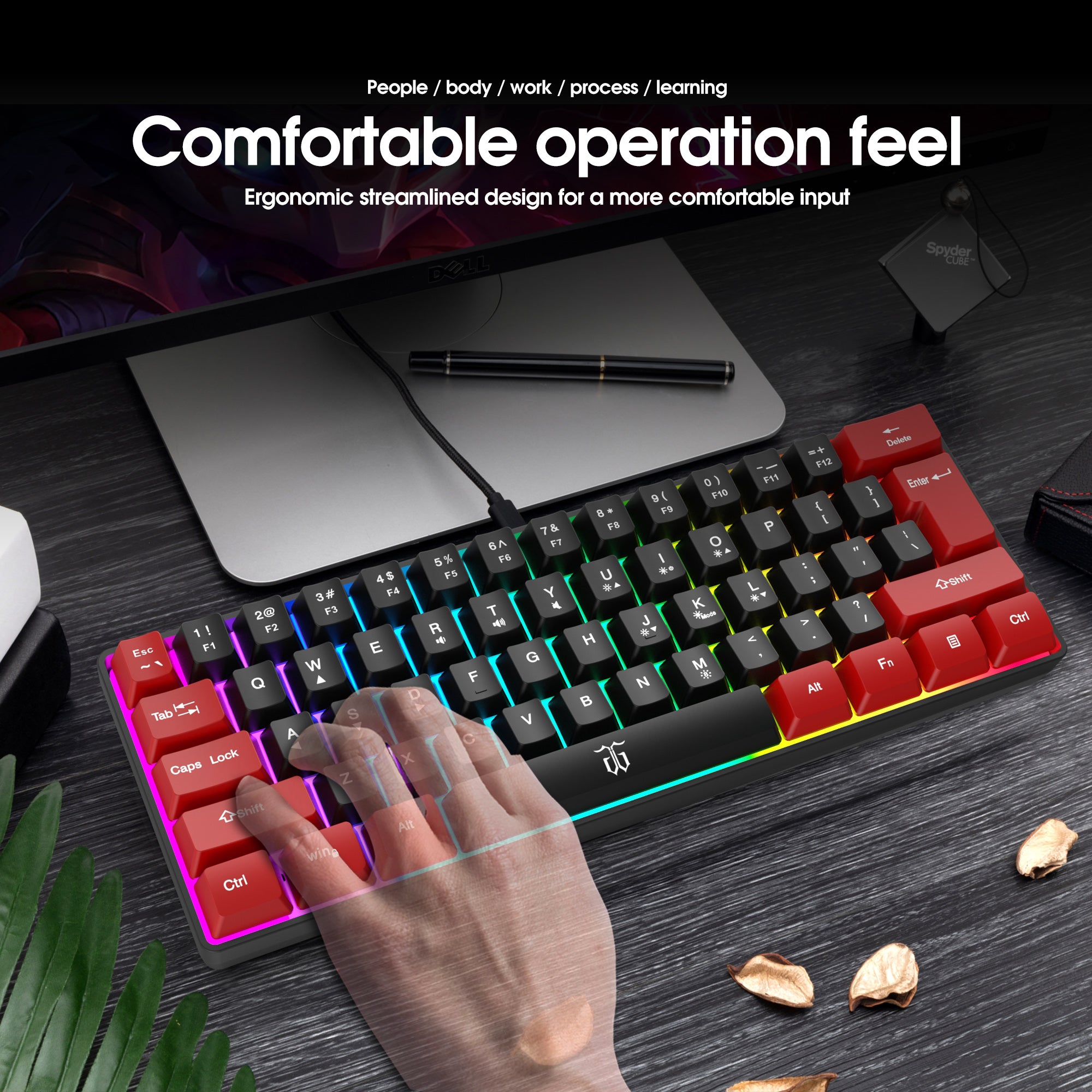 Snpurdiri 60% Membrane Wired Gaming Keyboard, Red-Black