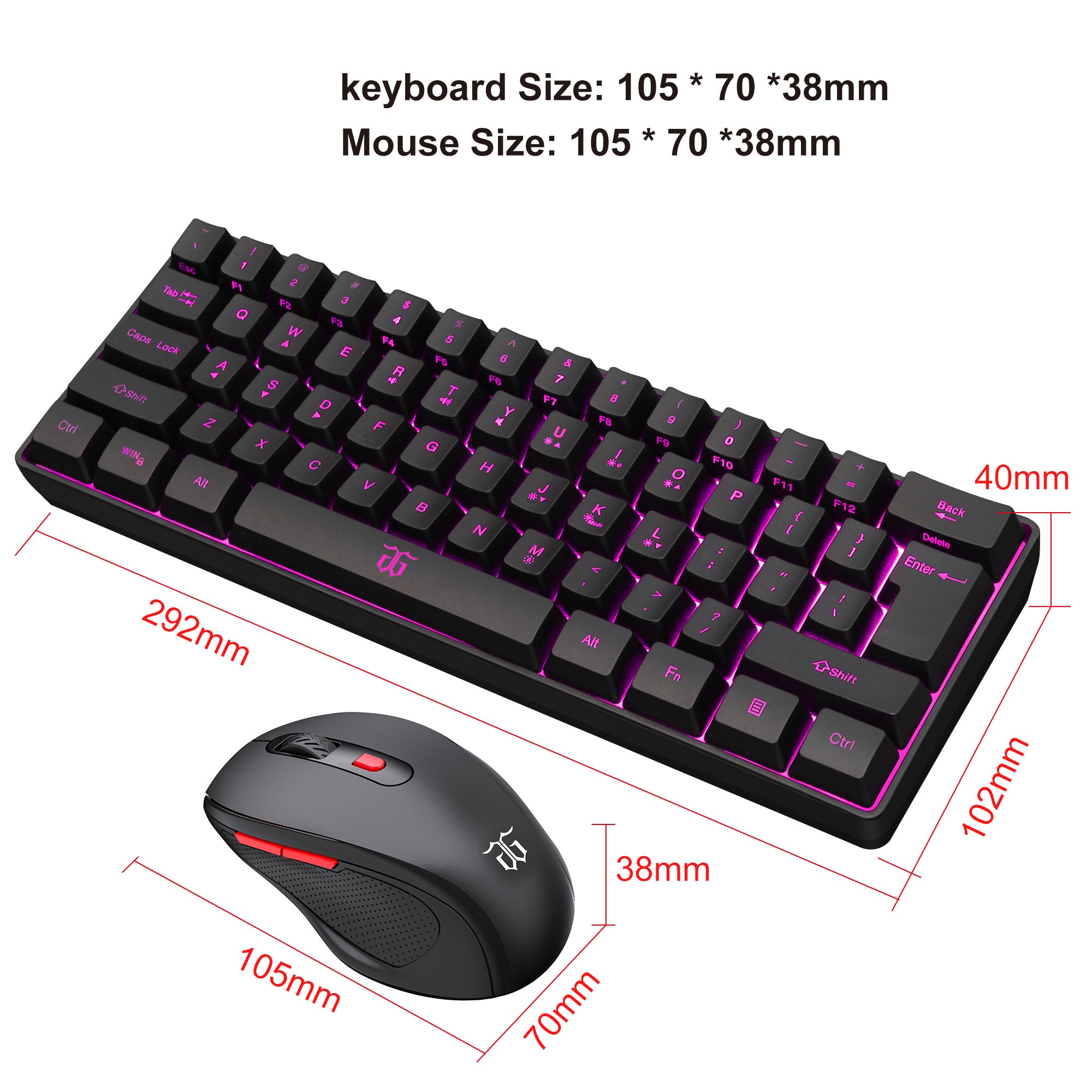 2 in 1 Girly Kawaii Pink Combos 104 Keys Mechanical Gaming Keyboard with  White Lighting Wired USB 3200DPI Mice RGB Light