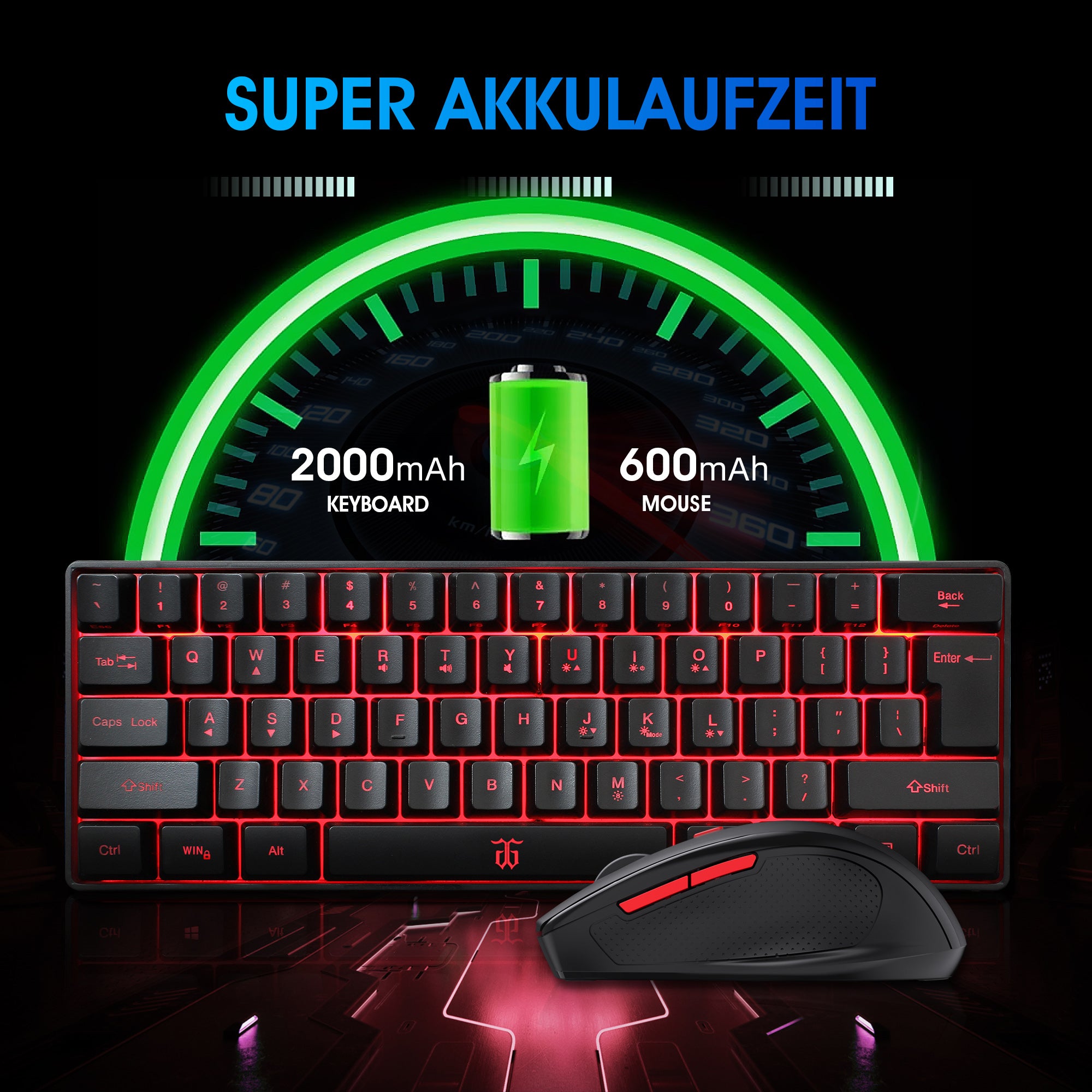 Snpurdiri 60% Membrane Wireless Gaming Keyboard and Mouse Combo